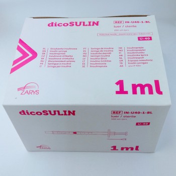 Strzykawka insulinowa 3-częściowa 1ml U-40j z igłą 0.4x13mm luer dicoSULIN (sterylna, op/100szt) Zarys